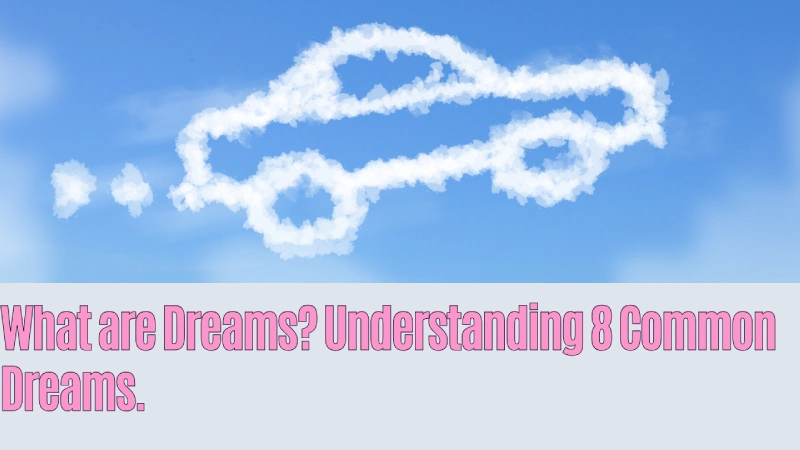 A car-shaped cloud in a blue sky above text that reads: "What are Dreams? Understanding 8 Common Dreams.